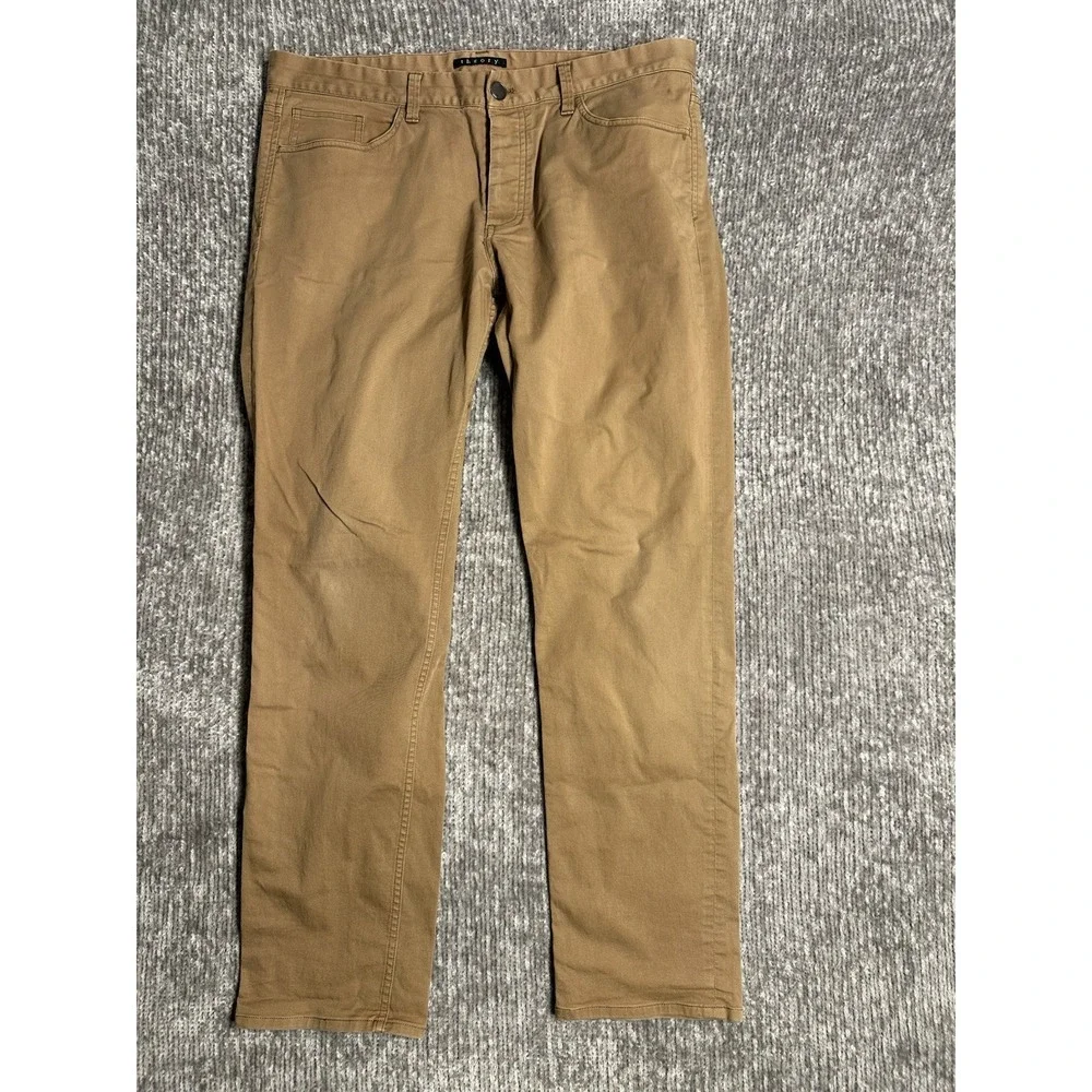 Theory Haydin Pants Mens 36 Brown Tan Straight Leg Fit Cotton Blend Writer 36x30